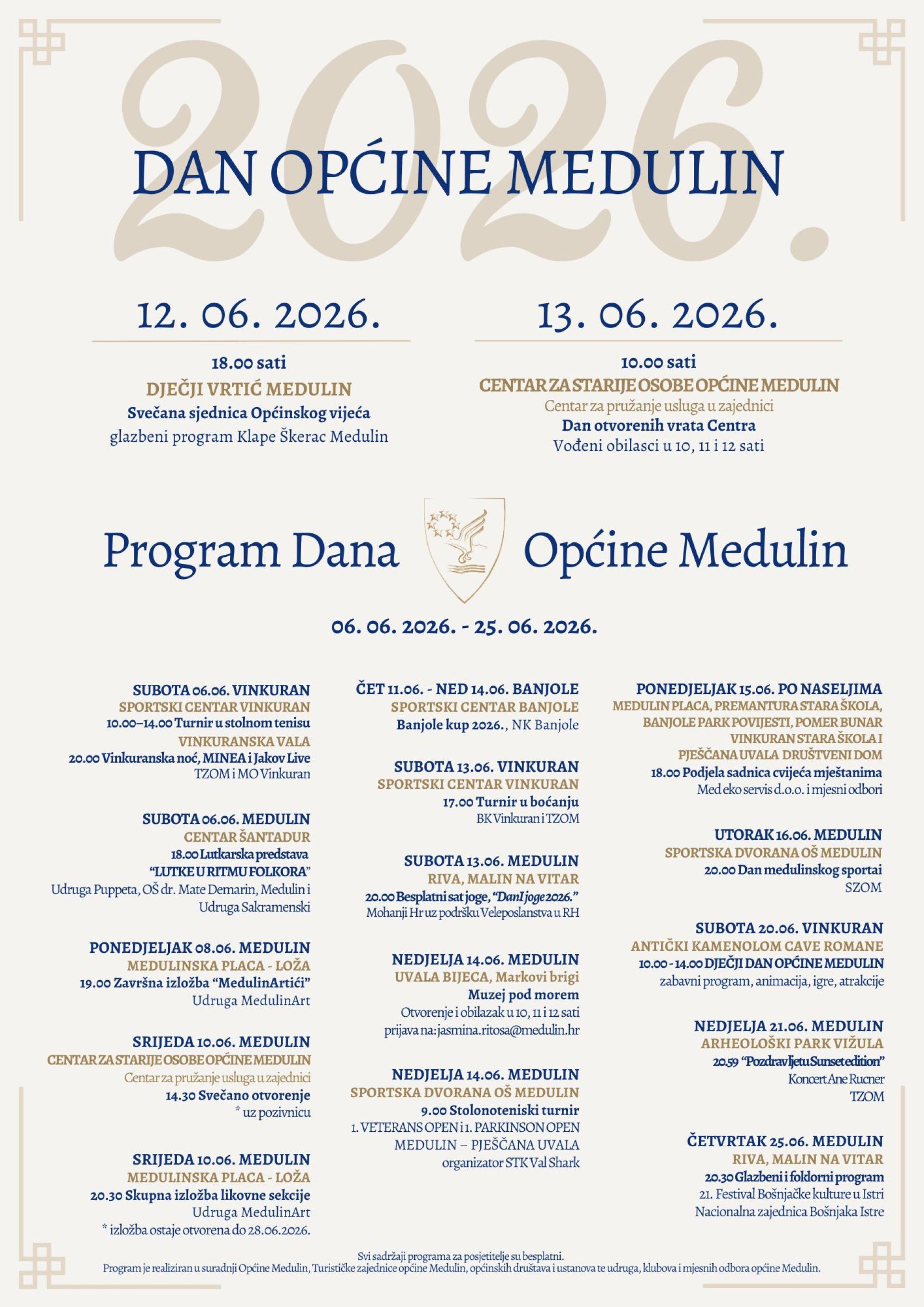 Ovog vikenda započinje program obilježavanja Dana Općine Medulin 2026